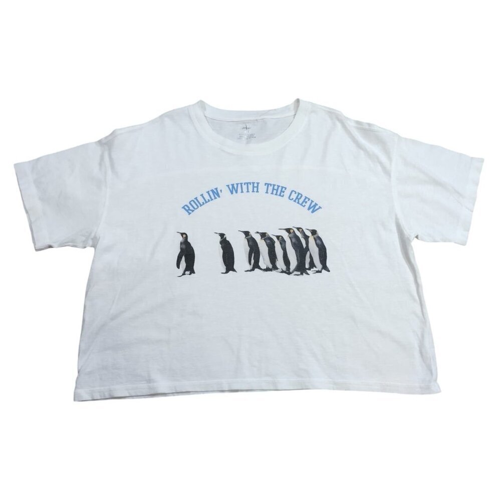 Aerie Womens White Penguin Graphic T-Shirt, Size M Relaxed Fit. NWOT.